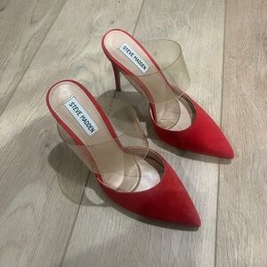 Steve Madden Red Heels with clear straps / mules